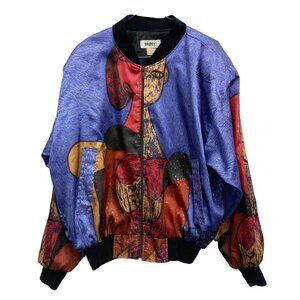 VTG 90s Mighty Bomber Jacket Womens Large Colorful Picasso Pop Art Baroque